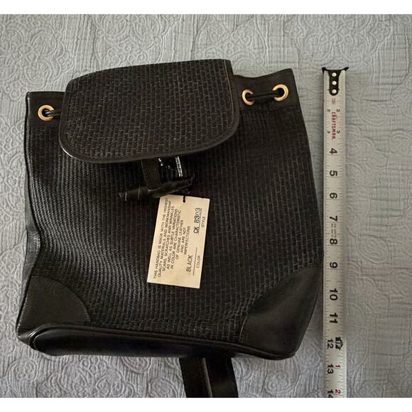 VINTAGE Cee Klein Accessories Woven Black Leather Raffia Backpack New Tags 90 main image 7